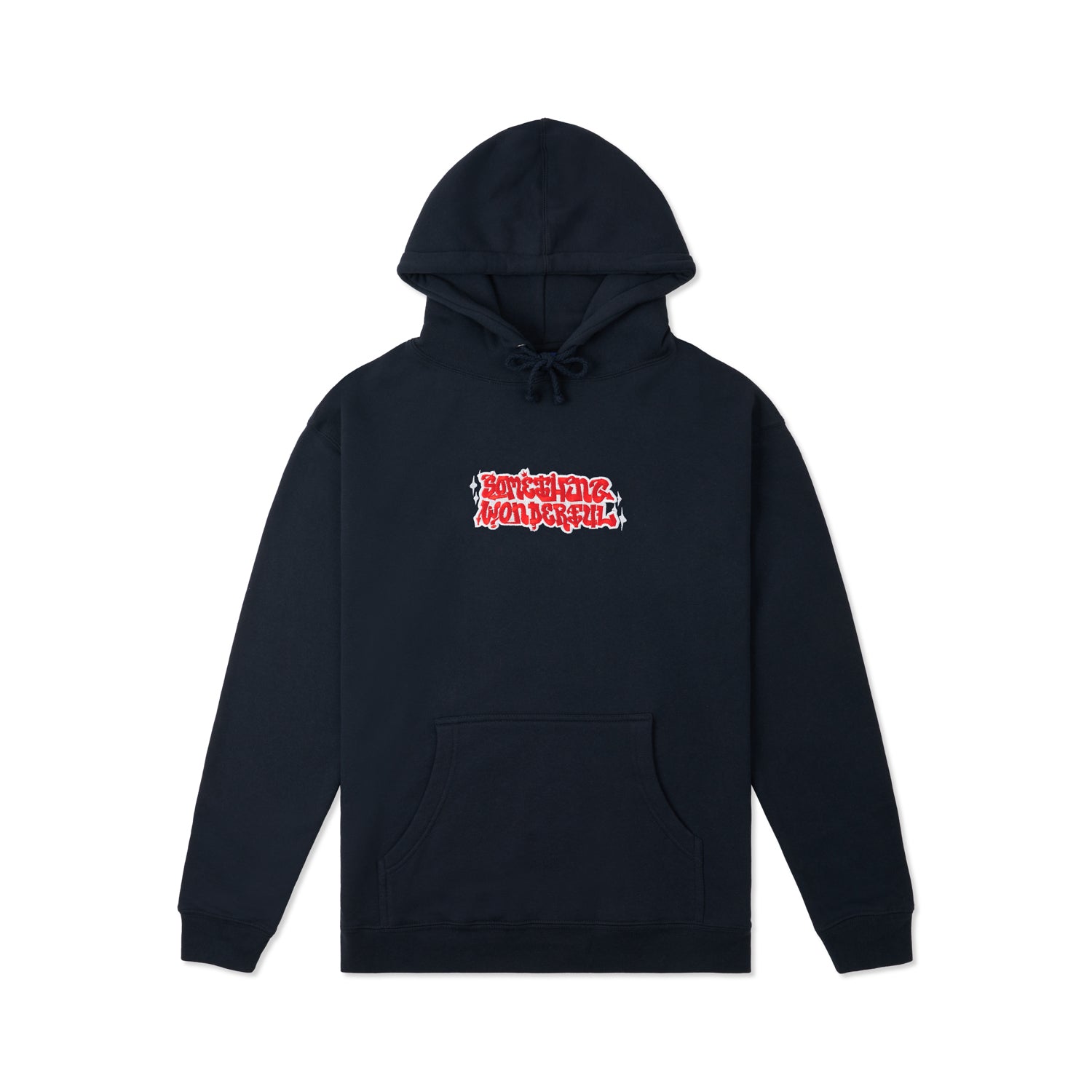 Navy hoody with red and white logo