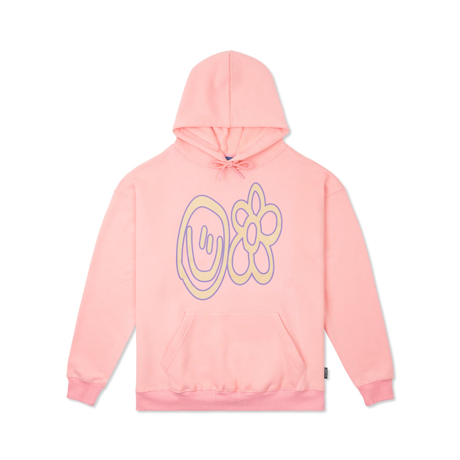 Pink hoody with green and lilac logo