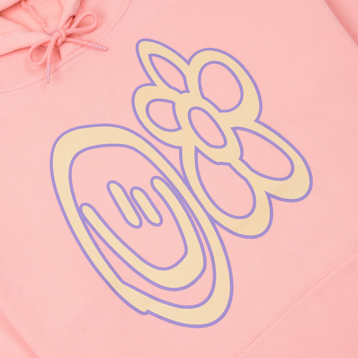 Pink hoody with green and lilac logo